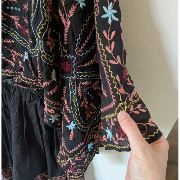 Free People Batiste Frida Black Embroidered Mini Dress Bell Sleeve S Small - Picture 12 of 16